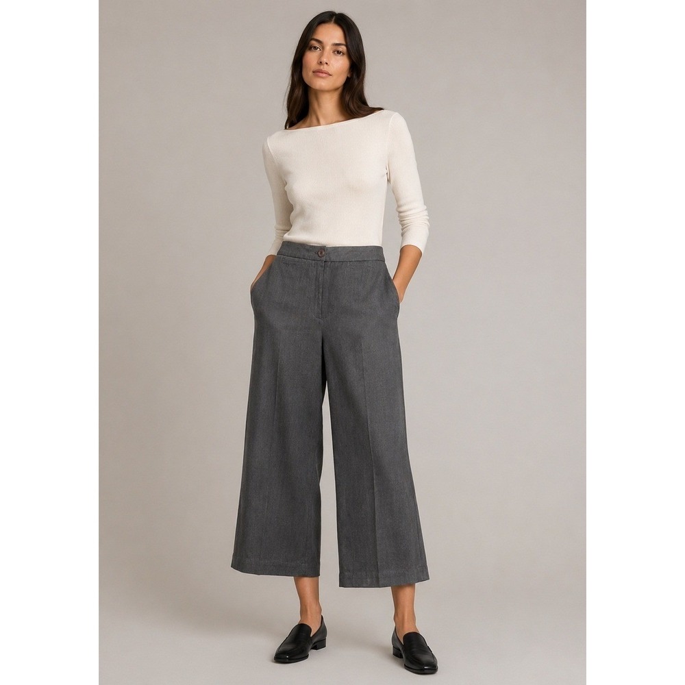 J. Jill Wide Leg Trouser Pants Women 8 Gray Polyester Viscose Blend Slit Pockets